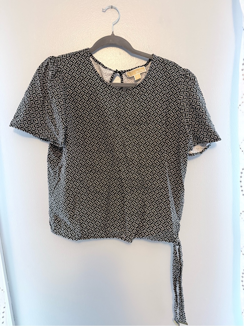 MICHAEL Michael Kors Black White Side Tie Top Blouse Size M